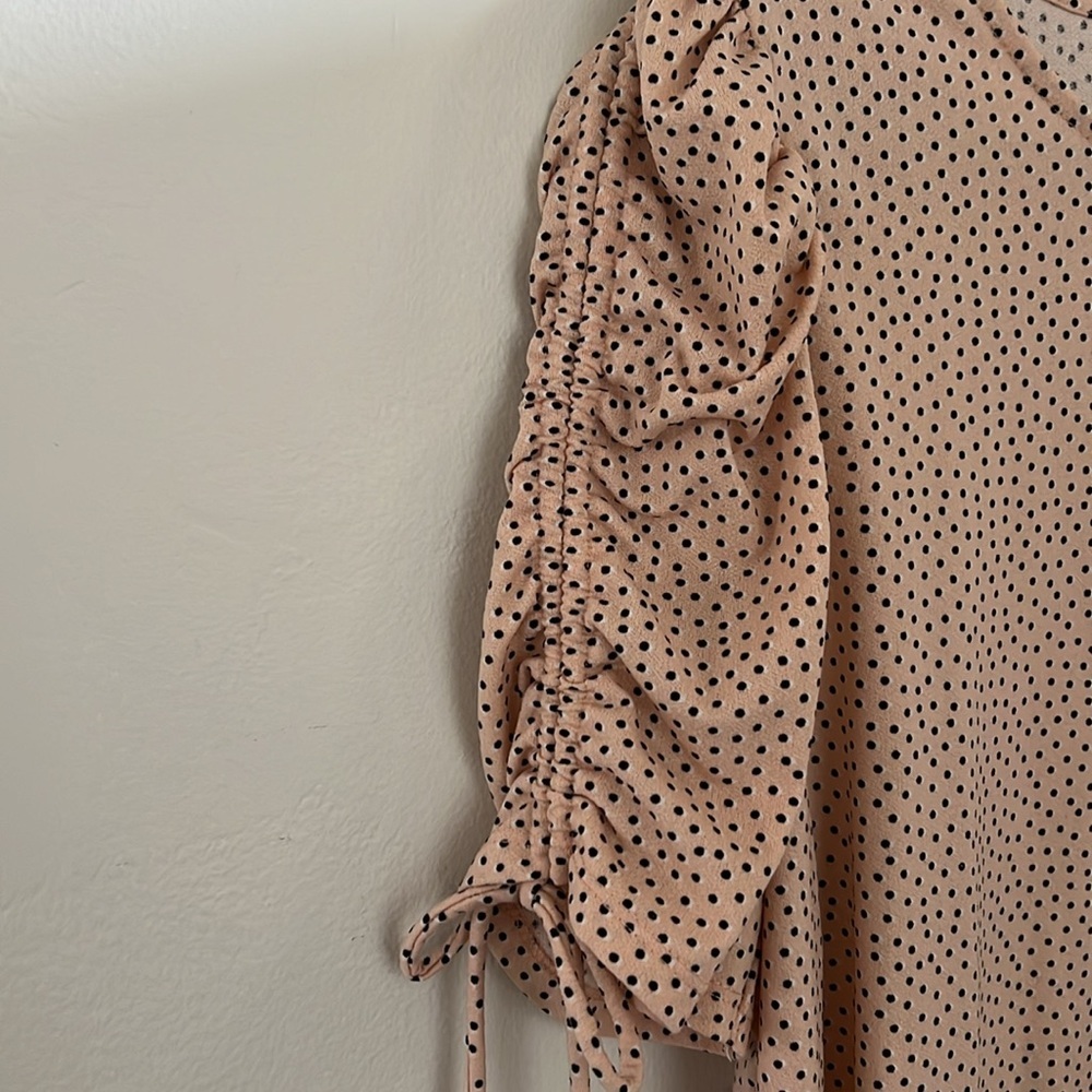 Adrianna Papell Women's Light Pink Polka Dot Top - Light Pink with Black Dots - Picture 3 of 4